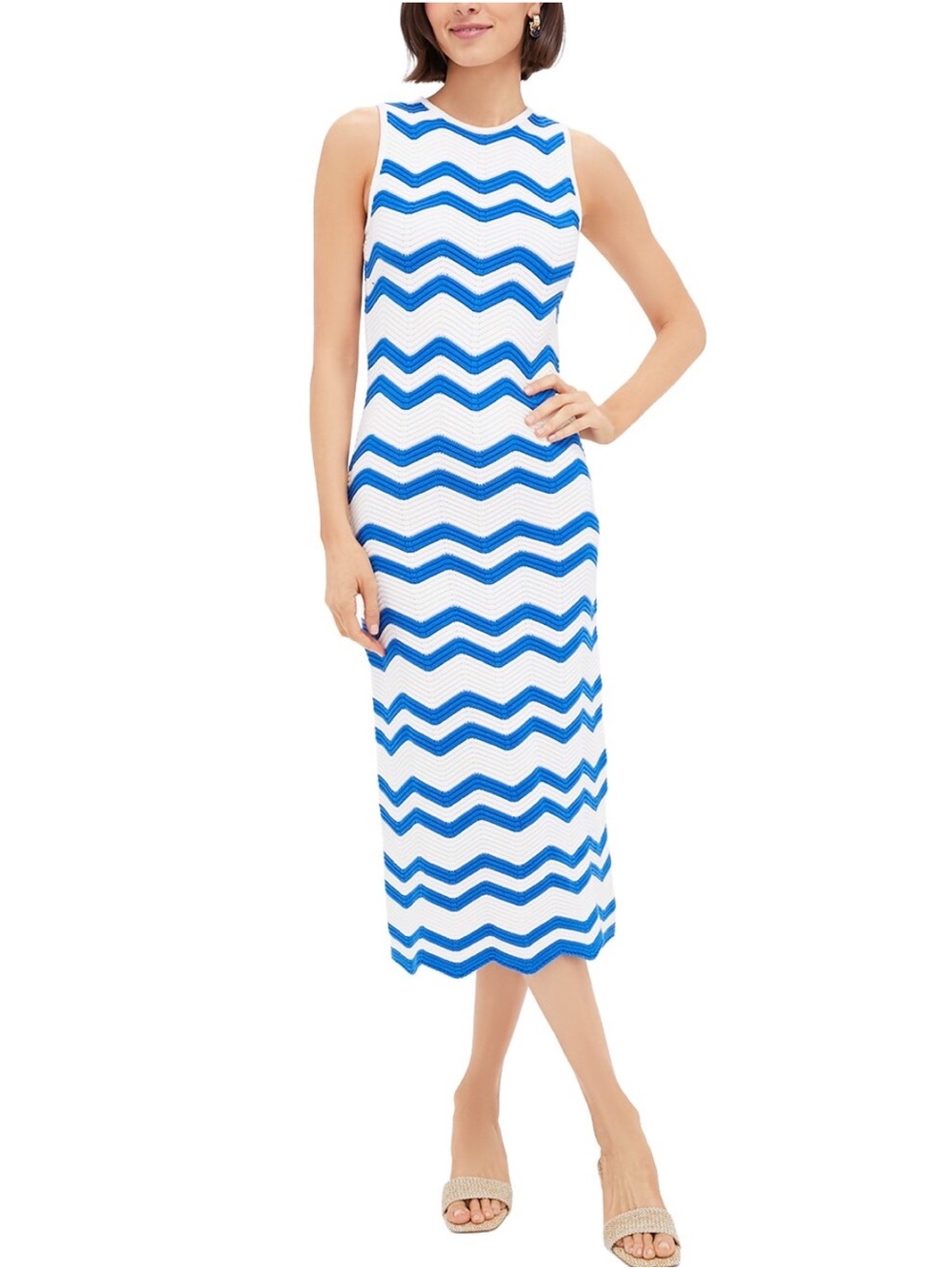 Sleeveless Blue & White Chevron Maxi Dress